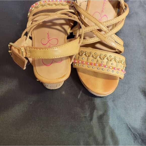 JESSICA SIMPSON LITTLE/BIG GIRL'S FALLON CORK-WRAPPED MIDSOLEWEDGE SANDAL SHOES - Picture 12 of 15